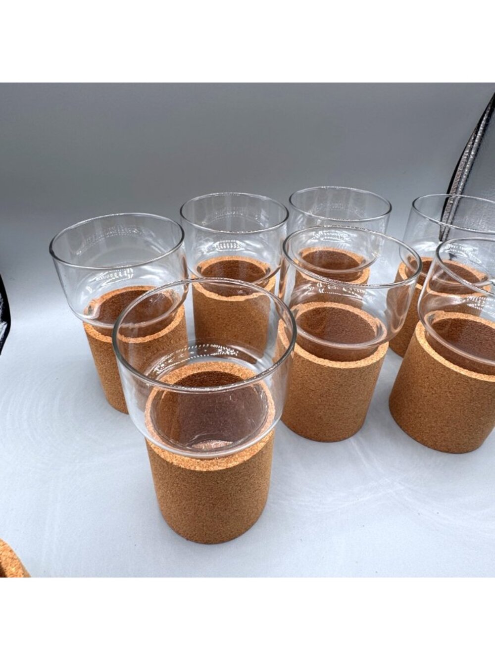 Vintage IKEA Tumbler Glass Cork Base Sleeve 10oz Stackable Set of 7 Portugal - Picture 5 of 16